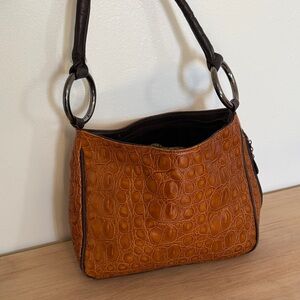 DONALD J PLINER brownCroc-Embossed Shoulder Bag vintage designer